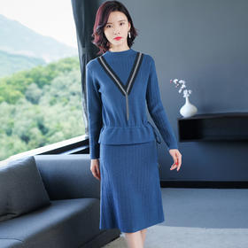 上海旗袍厂PY-60233  秋冬新款修身显瘦包臀打底针织裙毛衣长袖假两件套连衣裙