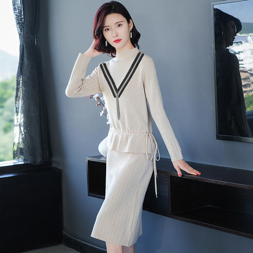 上海旗袍厂PY-60233  秋冬新款修身显瘦包臀打底针织裙毛衣长袖假两件套连衣裙 商品图4