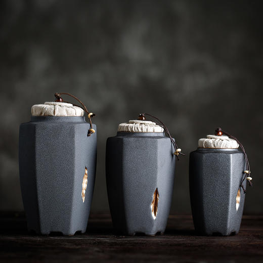 【手工复古粗陶密禅器陶瓷茶叶罐】封罐大小号茶仓居家日用红茶普洱储茶罐 商品图2