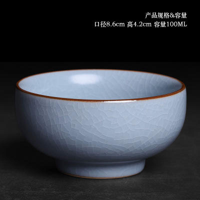 汝窑品茗杯开片主人杯单个复古冰裂杯大号家用陶瓷功夫茶杯禅定杯 商品图3