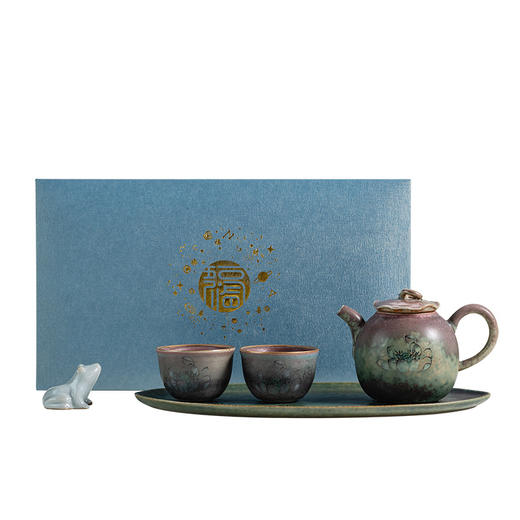 【荷塘月色功夫茶具小套装】简约居家日用一壶二杯陶瓷茶壶茶盘礼盒 商品图4