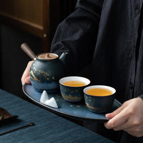 【粗陶侧把壶茶具一壶二杯小套装】居家日用干泡盘窑变功夫茶具礼盒