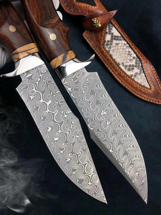 勇者博弈刀大马士革户外战术直刀美国沙漠铁木手柄 商品图7