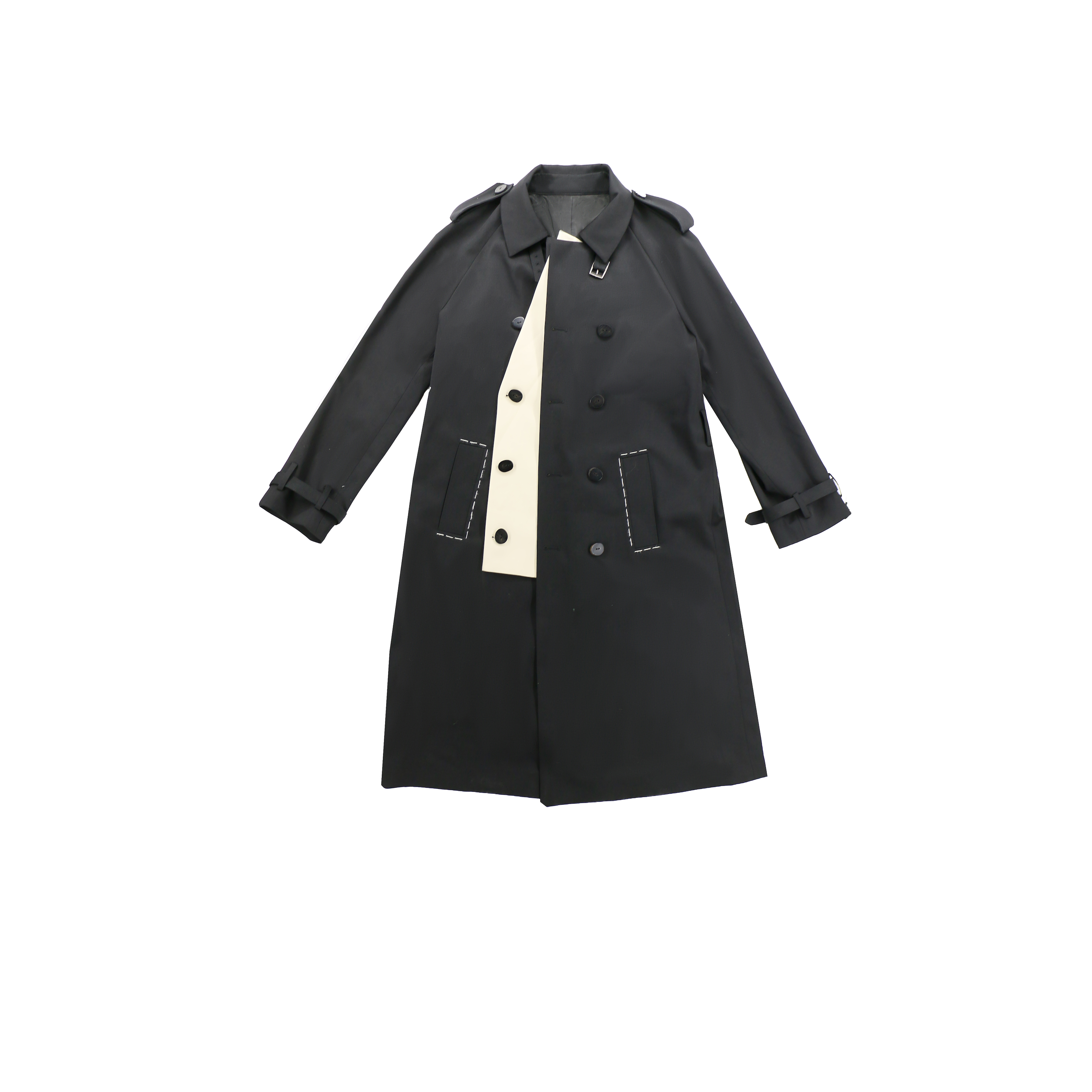 不对称拼接风衣