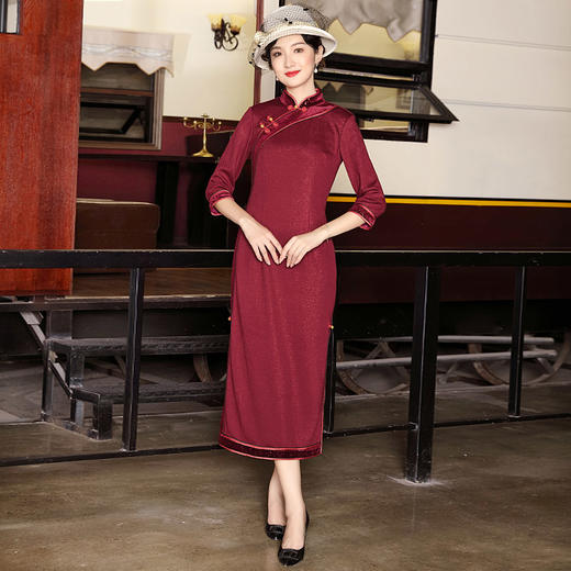 DLQ-A2694复古中国风优雅气质改良旗袍式连衣裙 商品图0