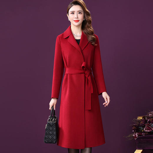 WXY-W-16878双面呢大衣女中长款2020秋冬新款韩版过膝红色羊毛毛呢外套 商品图0