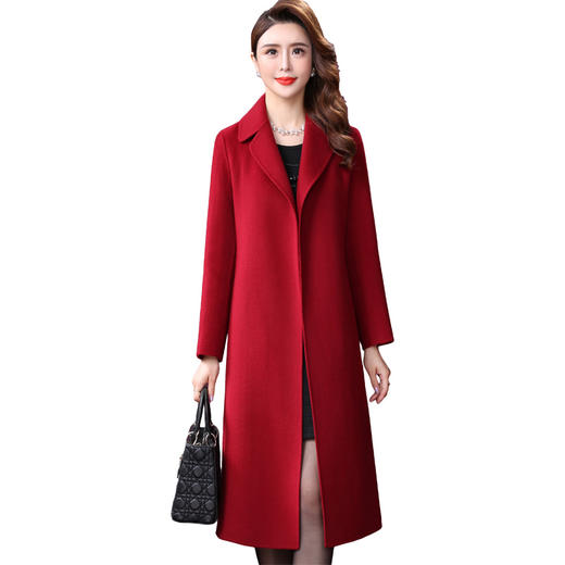 WXY-W-16878双面呢大衣女中长款2020秋冬新款韩版过膝红色羊毛毛呢外套 商品图3