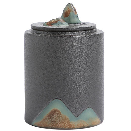 【日式简约手绘远山小号茶叶罐】居家日用黑陶无纺布密封罐储物罐茶仓 商品图4