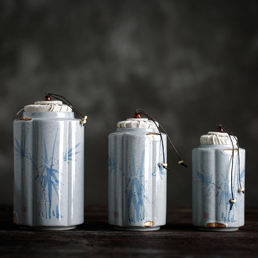 【手工复古竹韵茶叶罐】居家日用粗陶红茶普洱储茶罐 商品图1