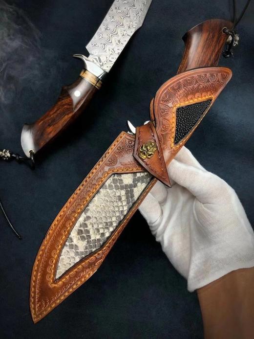 勇者博弈刀大马士革户外战术直刀美国沙漠铁木手柄 商品图4