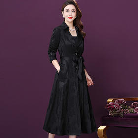 WXY-W-XY-039秋装新款黑色英伦风收腰年轻款单排扣中长款风衣