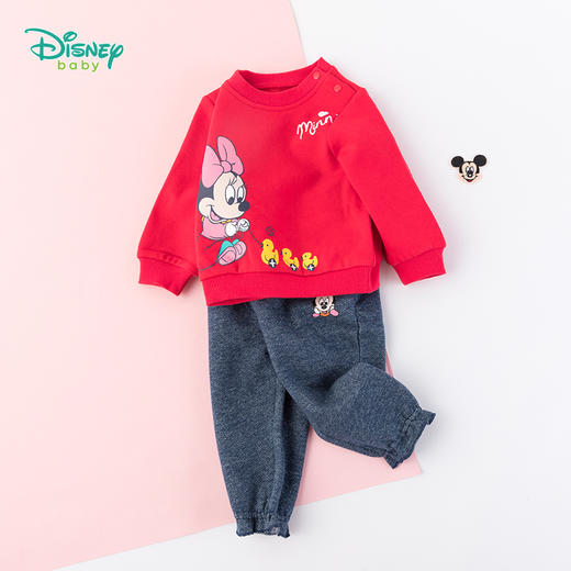 迪士尼(Disney)童装女童米妮印花抓绒卫衣套装 商品图5