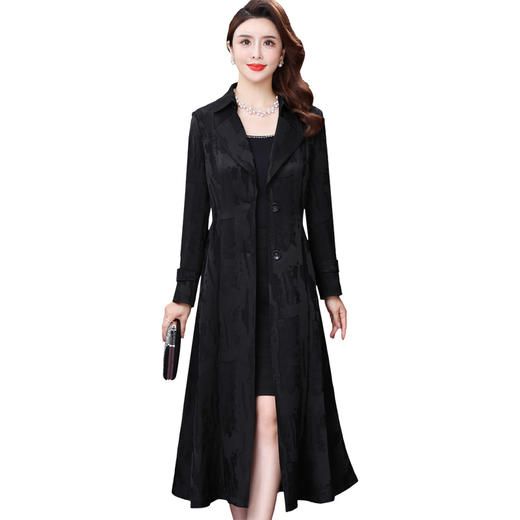 WXY-W-XY-039秋装新款黑色英伦风收腰年轻款单排扣中长款风衣 商品图3