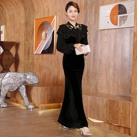 DLQ-A2647名媛气质宴会礼服女秋冬高级质感丝绒连衣裙