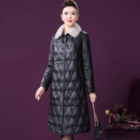 WXY-W-ZS-2030真皮羽绒服女2020冬新款海宁羊皮纯色90绒水貂毛领大码外套