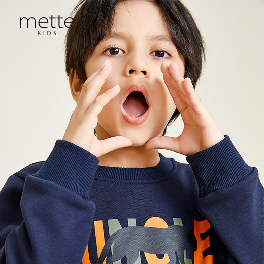 METTE童装男宝圆领加绒卫衣2020秋冬时尚字母印花长袖保暖上衣 商品图0