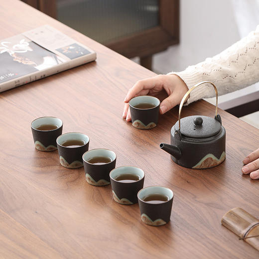 日式手绘远山1茶壶6茶杯茶具套装 整套简约办公居家日用陶瓷功夫茶具父亲节礼物 商品图3