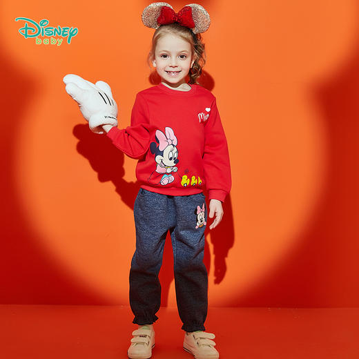 迪士尼(Disney)童装女童米妮印花抓绒卫衣套装 商品图3