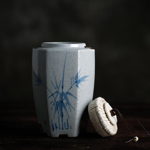 【手工复古竹韵茶叶罐】居家日用粗陶红茶普洱储茶罐 商品图3