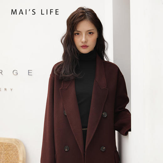 麻衣森活||法式慵懒风，双排扣中长款双面尼羊毛大衣 商品图1