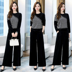 WZNH-HRYZ7148秋季新款千鸟格百搭阔腿套装