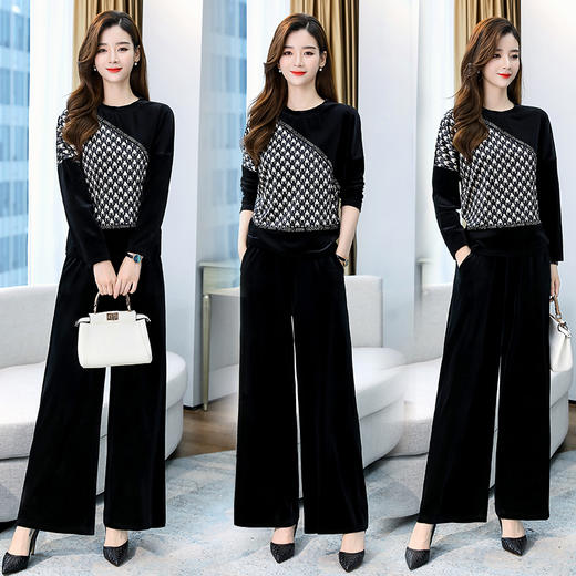 WZNH-HRYZ7148秋季新款千鸟格百搭阔腿套装 商品图0