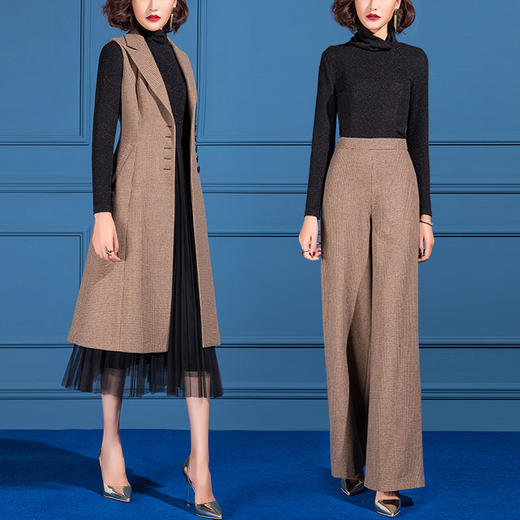 SSGS-C197驼色格子毛呢套装 商品图2