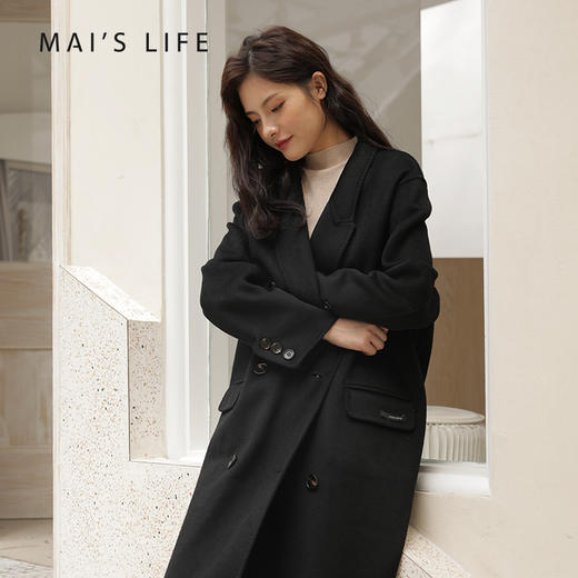 麻衣森活||法式慵懒风，双排扣中长款双面尼羊毛大衣 商品图3