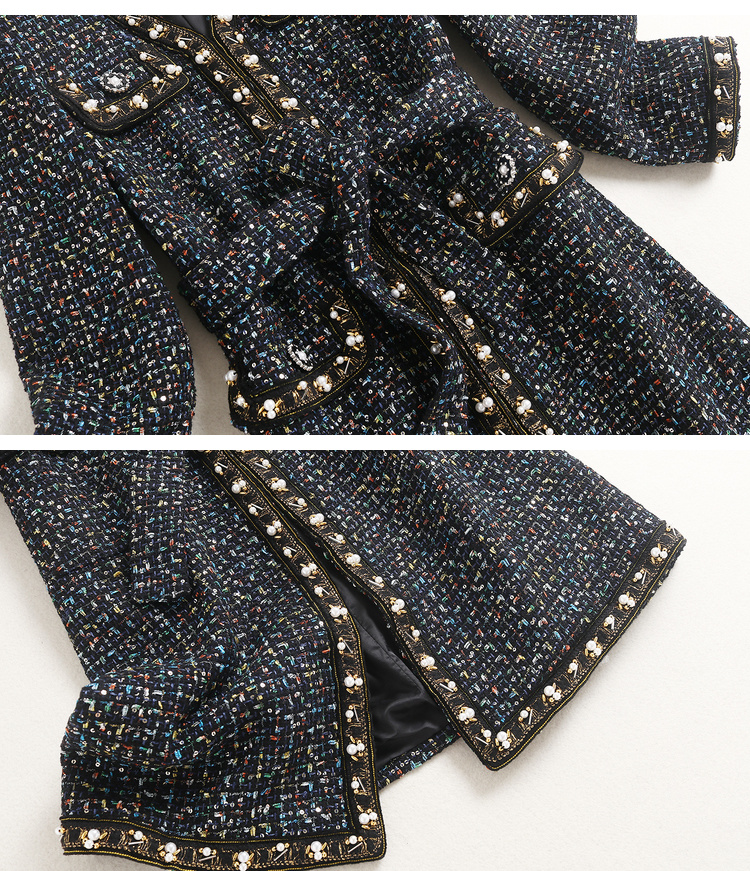 2020冬装新品马赛克长款开衫大衣时尚拼接小香风女式外套15992