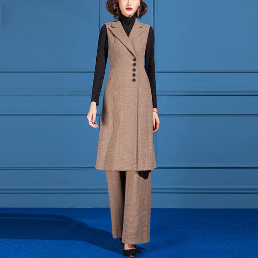 SSGS-C197驼色格子毛呢套装 商品图1