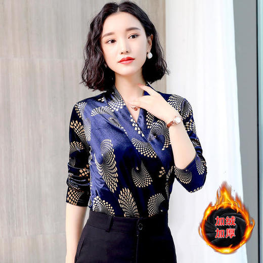 AHM-yfnd9663新款时尚气质百搭加绒金丝绒打底衫 商品图2