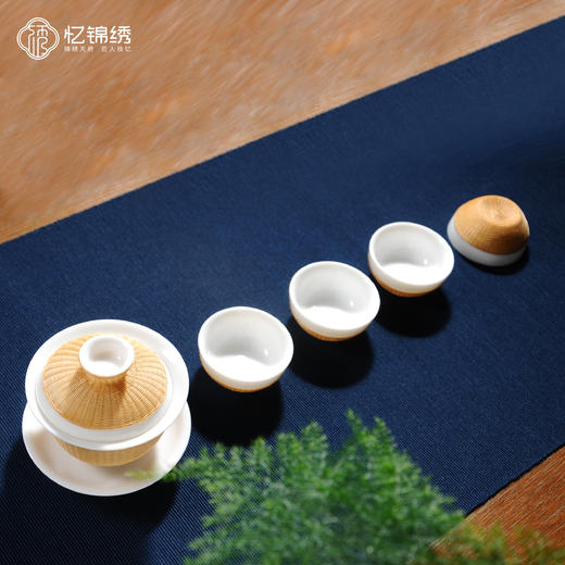 竹丝扣瓷-白瓷盖碗五头茶具（精编） 商品图1