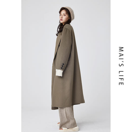 麻衣森活||法式慵懒风，双排扣中长款双面尼羊毛大衣 商品图8