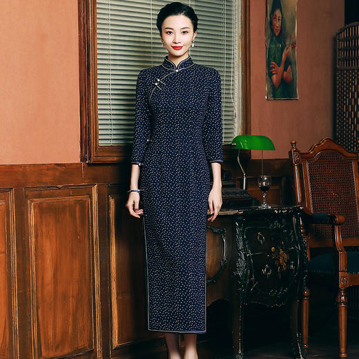 HQ-JYJ复古气质长款大码妈妈装宴会改良旗袍连衣裙 商品图3