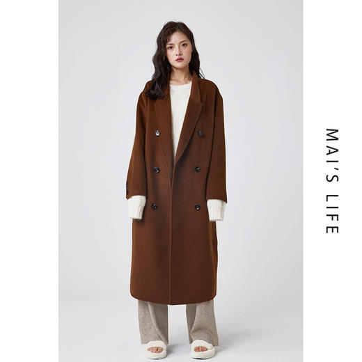 麻衣森活||法式慵懒风，双排扣中长款双面尼羊毛大衣 商品图4