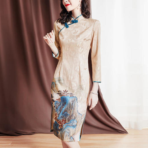 SM-203063洋气改良旗袍印花裙 商品图2