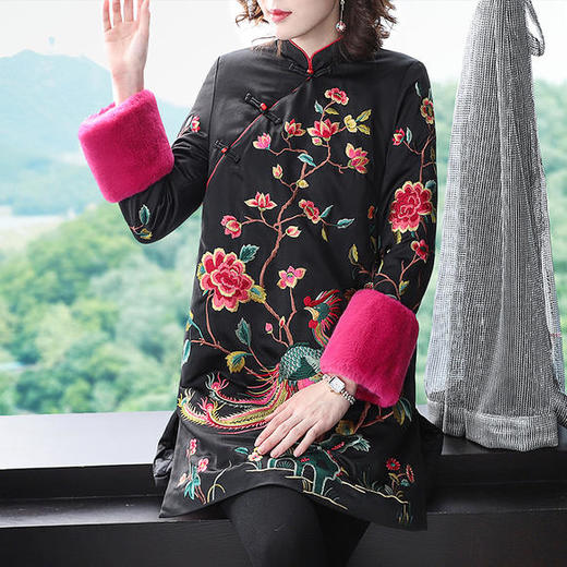 2020新款唐装真丝棉袄女上衣改良时尚气质中长款原创设计斜襟旗袍 og