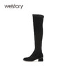 westory2020冬季新款真皮长靴粗跟圆头女靴子高跟靴W20DI80331 商品缩略图2
