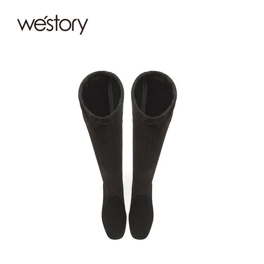 westory2020冬季新款真皮长靴粗跟圆头女靴子高跟靴W20DI80331 商品图3
