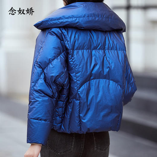 【商场同款】cno0092 蓝色简约短款 镭射面料翻领羽绒服