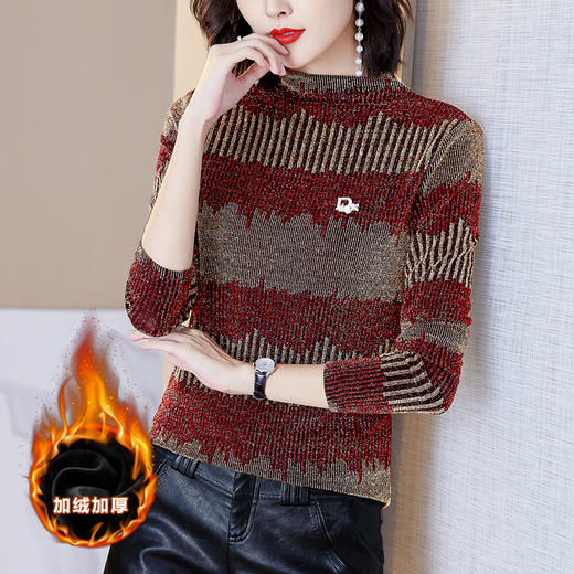 MZ-MZ7310秋冬新款长袖亮丝加绒蕾丝弹力打底衫YY 商品图2