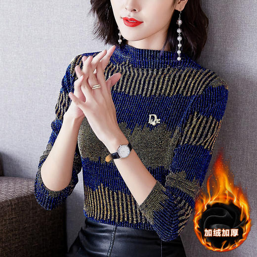 MZ-MZ7310秋冬新款长袖亮丝加绒蕾丝弹力打底衫YY 商品图3