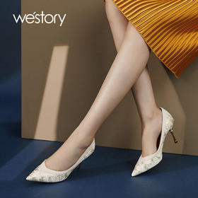 westory2020早秋新品蛇纹尖头性感高跟宴会单鞋女W20CE70081