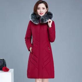 WE5530大毛领羽绒棉中长款气质修身显瘦保暖棉服