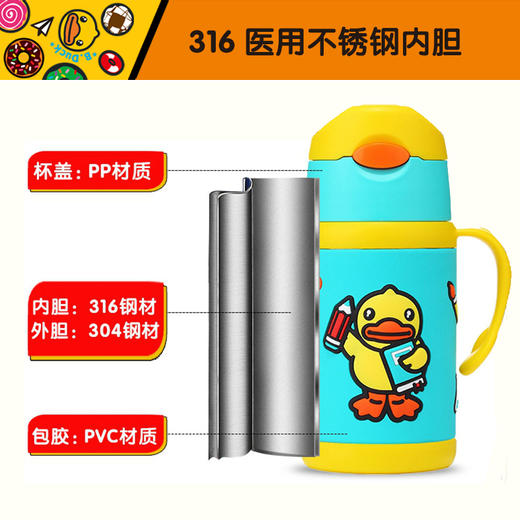 B.Duck双柄软胶吸管保温水壶300ml（黄色） 商品图2