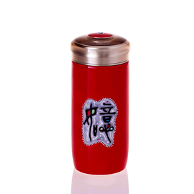 吉星如意陶瓷杯 双层200ml  杯盖可刻字