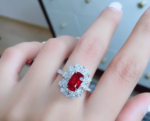 无烧鸽血红红宝石戒指特惠n主石2克拉多pigeonblood玻璃体色标级鸽血