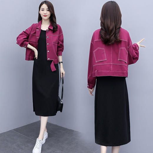 YYXS-8003大码女装两件套2020年秋季新款减龄连衣裙洋气显瘦套装 商品图1