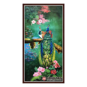 林峰极《孔雀》80*160cm 油画横幅作品 卧室/玄关挂画