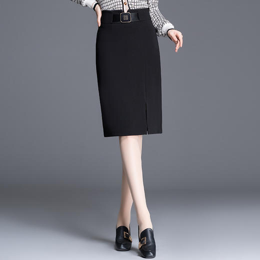 上海旗袍厂MYX-LD-92095新款高腰中长款包臀裙半身裙秋冬女开叉过膝长包裙显瘦一步裙 商品图1